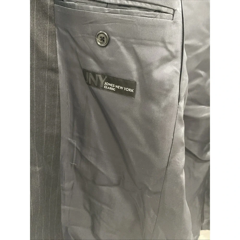 Jones of New York Mens Suit Black Pin Stripe‎ Wool Coat Size 42R Pants Read